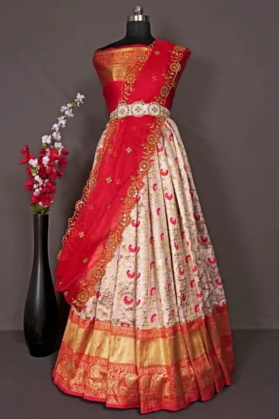 Stylish Banarasi Silk Un-stitched Lehenga Choli Set For Women