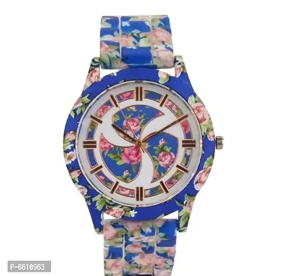 Stylish Rubber Strap Floral Design Printed Analogs Watches for Women And Girls-thumb0