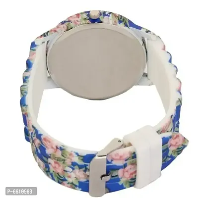 Stylish Rubber Strap Floral Design Printed Analogs Watches for Women And Girls-thumb2