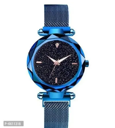 Designer Blue Metal Magnetic Belt Analogs Watches For Women And Girls