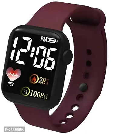 Maroon silicon belt Black dial digital watch with fake foot step count heart beat and calory burn detector-thumb0
