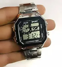 Stainless Steel chain black dial digital watch for boys and men-thumb2