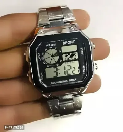 Stainless Steel chain black dial digital watch for boys and men-thumb3