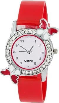 Red Silicon Belt  butterfly design analog watch for girls and women-thumb2
