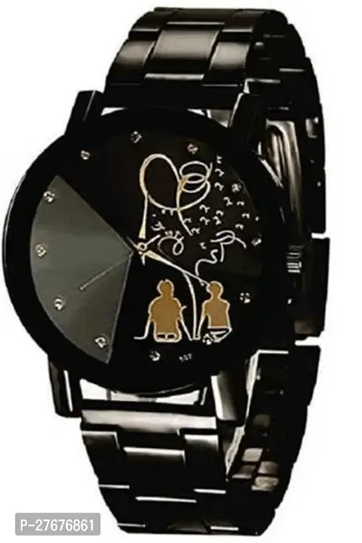 Metal colored couple printed dial metal colored chain analog watch for girls and women