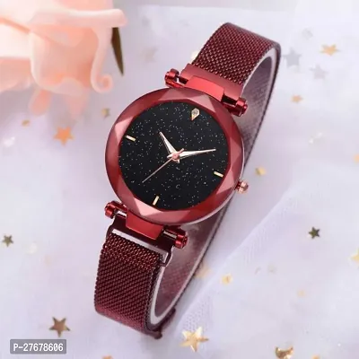 Red colored Megnatic belt analog watch for girls and women