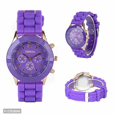 Violet Rubber Belt golden dial analog watch for women and girls