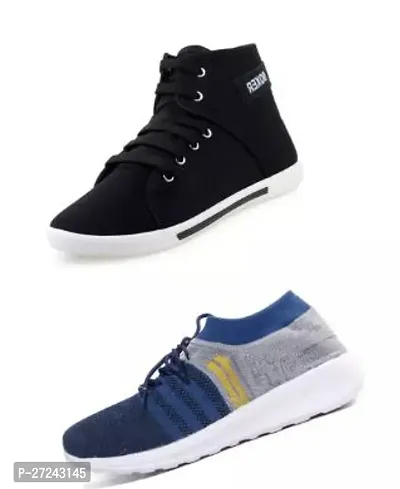 Stylish Multicoloured Canvas Sports Shoes For Men Pack Of 2