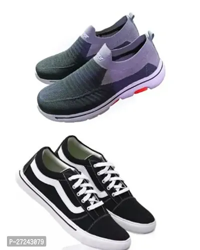 Stylish Multicoloured Canvas Sports Shoes For Men Pack Of 2