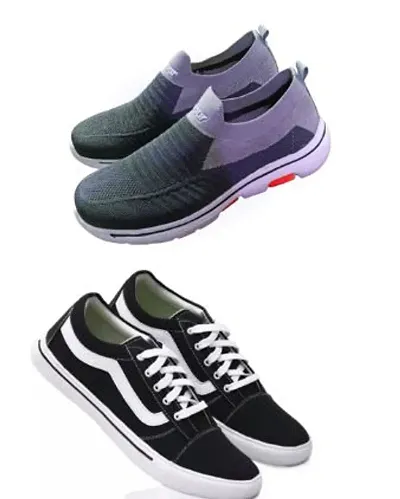 Stylish Canvas Sports Shoes For Men Pack Of 2