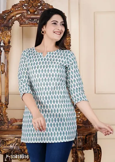 Stylish Blue Cotton Short Kurta For Women-thumb0