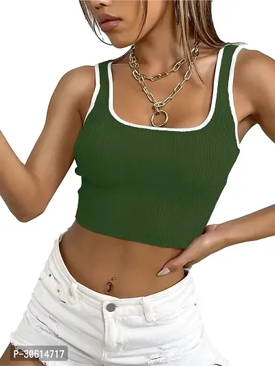 Stylish Green Cotton Blend Solid Crop Top For Women