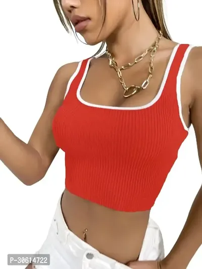 Stylish Red Cotton Blend Solid Crop Top For Women-thumb0