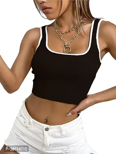 Stylish Black Cotton Blend Solid Crop Top For Women-thumb0