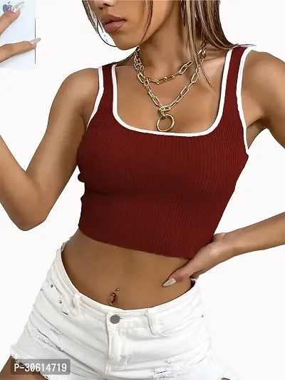 Stylish Maroon Cotton Blend Solid Crop Top For Women