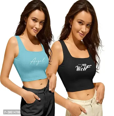 Stylish Multicolored Cotton Blend Printed Crop Top For Women-Pack Of 2-thumb0