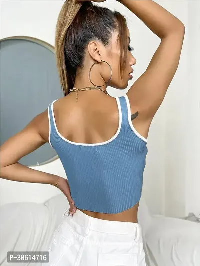 Stylish Blue Cotton Blend Solid Crop Top For Women-thumb2