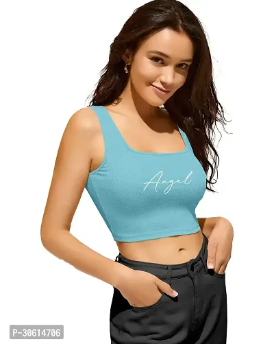 Stylish Blue Cotton Blend Printed Crop Top For Women-thumb0