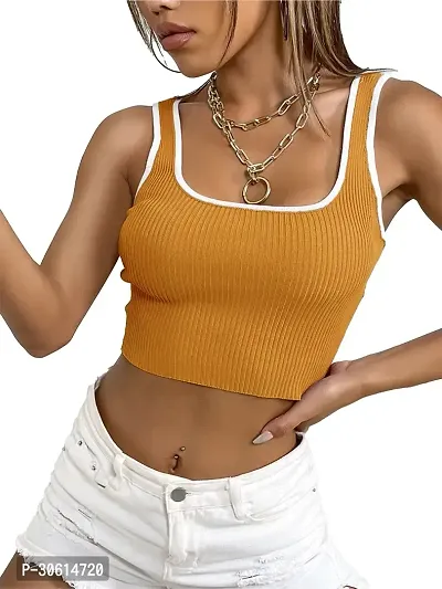 Stylish Orange Cotton Blend Solid Crop Top For Women