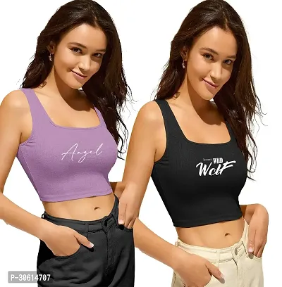 Stylish Multicolored Cotton Blend Printed Crop Top For Women-Pack Of 2