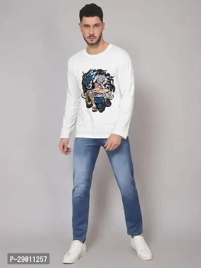 Trendy White Polyester Printed Round Neck Full Sleeves Tees for Men