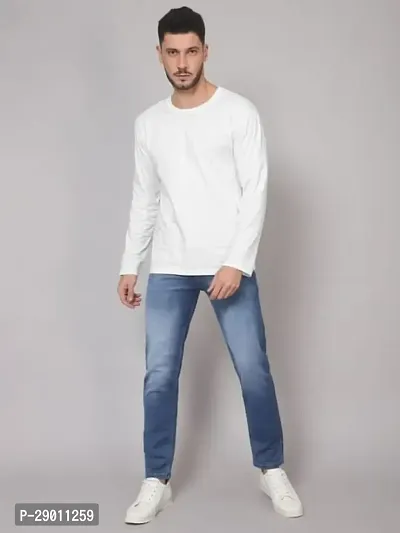 Trendy White Polyester Solid Round Neck Full Sleeves Tees for Men