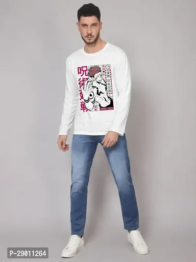 Trendy White Polyester Printed Round Neck Full Sleeves Tees for Men