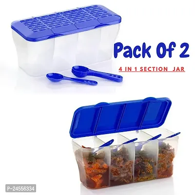 4 in 1 Section Jar Pickle Container, Spice Containe  Box, Spice Set, Vegetable Container, Airtight Fridge Container Jar, Dry Fruit Box - Pack of 2 (Blue, Plastic)-thumb0