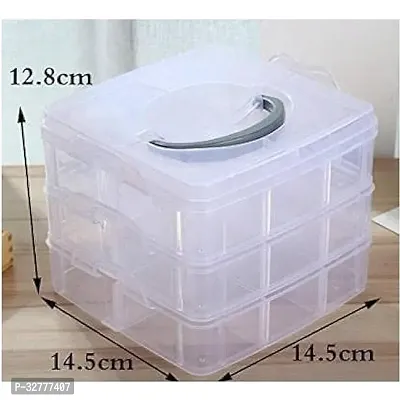 Multipurpose Clear Plastic Organizer Box with 3 Layers, Handle, and Removable Dividers for Home and Office Use-thumb3