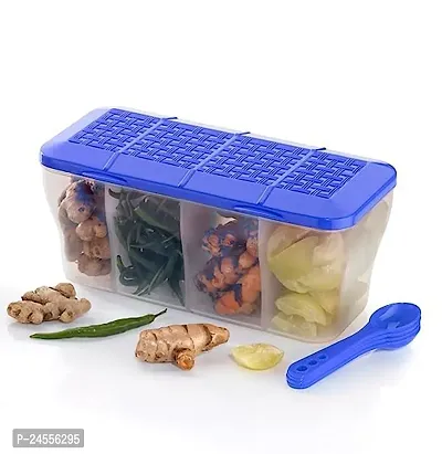4 in 1 Section Jar Pickle Container Spice Container Box, Spice Box, Spice Set, Vegetable Container, Airtight Fridge Container Jar, Dry Fruit Box - Pack of 1 (Blue, Plastic)-thumb2