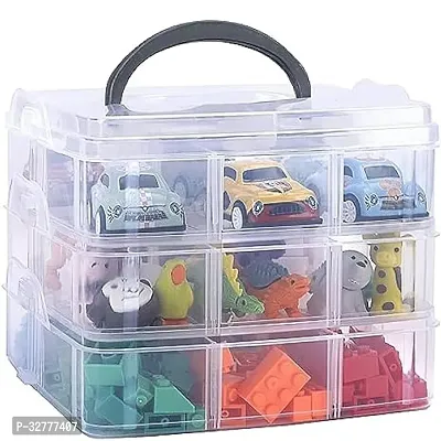 Multipurpose Clear Plastic Organizer Box with 3 Layers, Handle, and Removable Dividers for Home and Office Use-thumb0