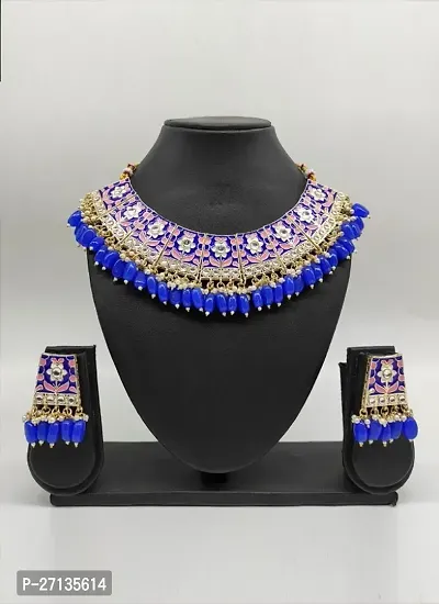 Traditional Kundan Necklace Earring Maang Tikka Set for Women-thumb0