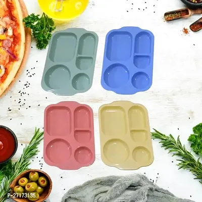 Unbreakable Wheat Divider Plate, 4 Piece Separate Food Plates/Reusable, Microwave Dishwasher Safe Lunch Plate, Bpa Free, Great For Children And Adults Daily Meals (Colorful)-thumb0