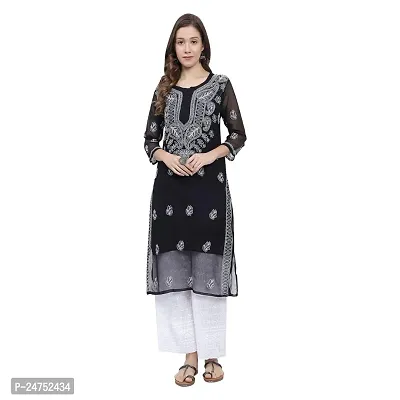 Mrs Right Boutique Design Chikankari Embroidery Kurti for Womens and Girls (Medium, Black)-thumb0