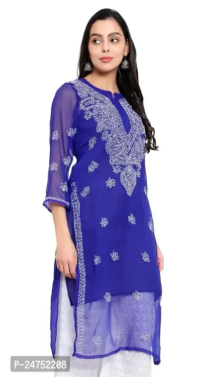 Mrs Right Boutique Design Chikankari Embroidery Kurti for Womens and Girls (Medium, Blue)-thumb0