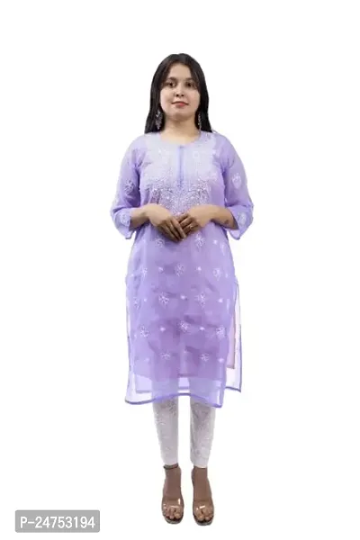 Mrs Right Boutique Design Chikankari Embroidery Kurti for Womens and Girls (Medium, Purple)