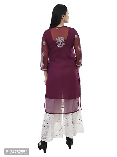 Mrs Right Boutique Chikan Kurti for Women (Medium, Marron)-thumb2