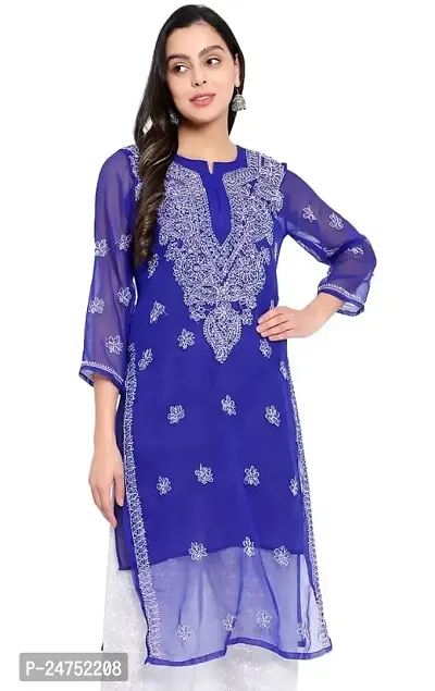 Mrs Right Boutique Design Chikankari Embroidery Kurti for Womens and Girls (Medium, Blue)-thumb5