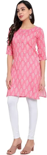 Mrs Right Boutique Printed Pure Cotton Straight Kurtat for Womens and Girls (Medium, Pink)-thumb1