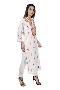 Mrs Right Boutique Embroidered Lucknowi Chikankari Straight Cotton Kurti Kurta for Women  Girls (Medium, White)-thumb3