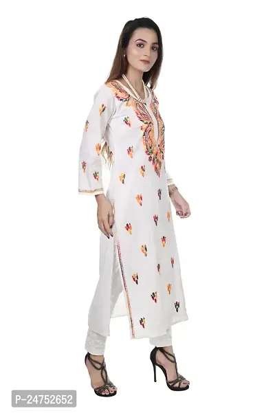 Mrs Right Boutique Embroidered Lucknowi Chikankari Straight Cotton Kurti Kurta for Women  Girls (Medium, White)-thumb4