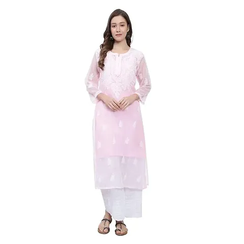 Stylish Net A-Line Chikankari Kurta