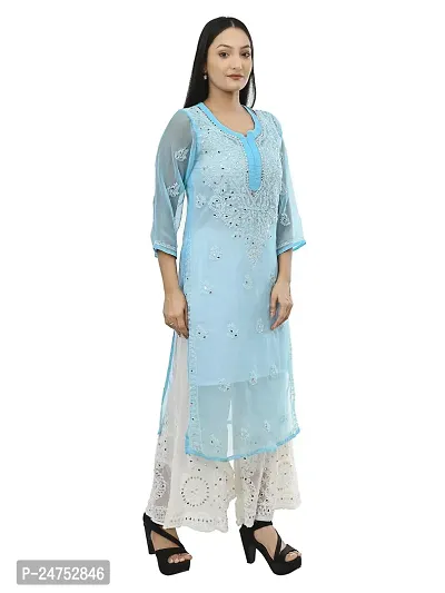 Mrs Right Boutique Chikan Kurti for Women (Medium, Blue)-thumb3