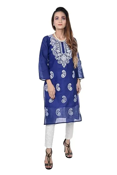 Stylish Cotton Blend Chikankari Straight Kurti