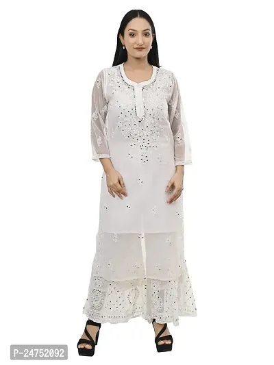 Mrs Right Boutique Chikan Kurti for Women (Medium, White)