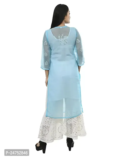 Mrs Right Boutique Chikan Kurti for Women (Medium, Blue)-thumb2