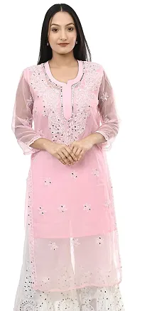 Trendy Chikankari Georgette embroidery Straight Kurti