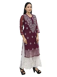 Mrs Right Boutique Chikan Kurti for Women (Medium, Marron)-thumb2