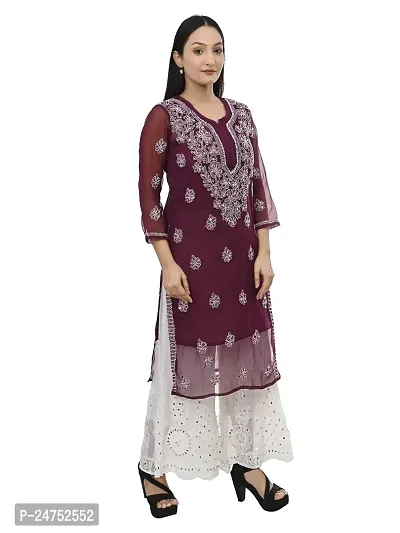 Mrs Right Boutique Chikan Kurti for Women (Medium, Marron)-thumb3