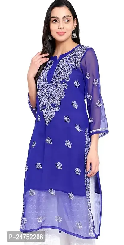 Mrs Right Boutique Design Chikankari Embroidery Kurti for Womens and Girls (Medium, Blue)-thumb4